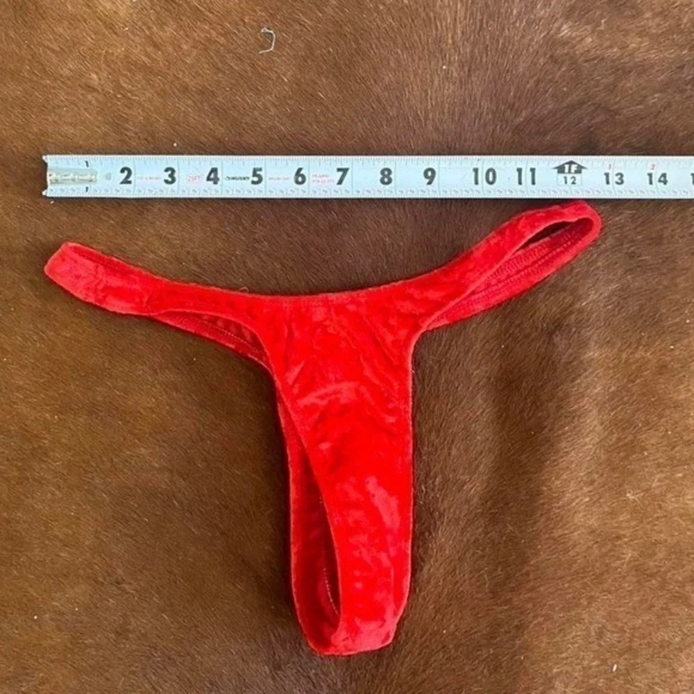 mens‎ Vintage Minor Creations Red Crushed Velvet Thong - One Size